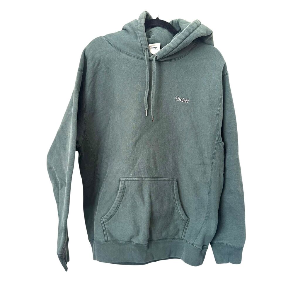 BELIEF NYC Logo Oversized Cotton Blend Hoodie‎ Green XL *FLAW*